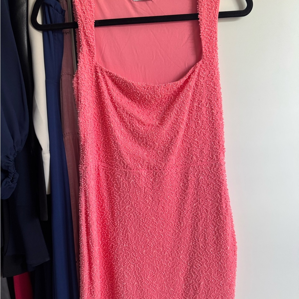 Oh Polly Pink Textured Sleeveless Dress